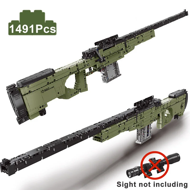 

Military WW2 AWM Sniper Rifle AK47 Gun Model Building Blocks High-Tech SWAT 416D Weapons Can Shoot Bullets Bricks Toys Kids Gift