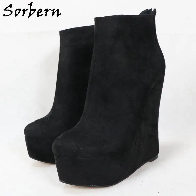 Sorbern Black Faux Suede Boots Women High Heel Platform Wedges Unisex Booties Size EU33-48 Custom Narrow Heel Small Soles
Sorbern Black Faux Suede Boots Women High Heel Platform Wedges Unisex Booties Size EU33-48 Custom Narrow Heel Small Soles