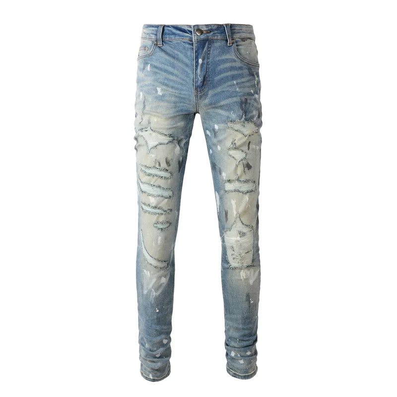 High Street Retro Mens Skinny Jeans Tide Brand Street Fashion Slim Feet Ripped Hole Patches Casual Denim Pants Pencil Jeans
High Street Retro Mens Skinny Jeans Tide Brand Street Fashion Slim Feet Ripped Hole Patches Casual Denim Pants Pencil Jeans