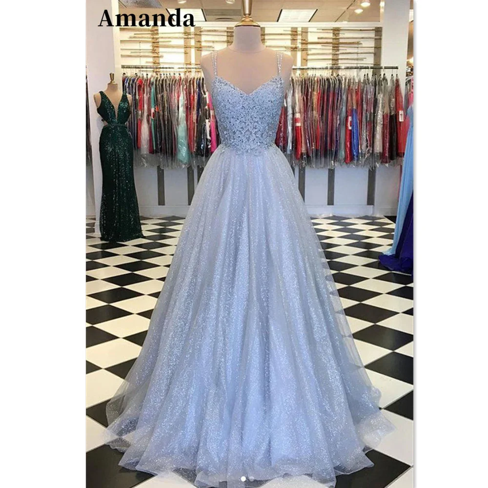 Amanda Baby Blue Prom Dress Shiny A-line فستان سهرة Lace Embroidery Formal Occasion Dresses Glitter Fabric Wedding Party Dress
Amanda Baby Blue Prom Dress Shiny A-line فستان سهرة Lace Embroidery Formal Occasion Dresses Glitter Fabric Wedding Party Dress