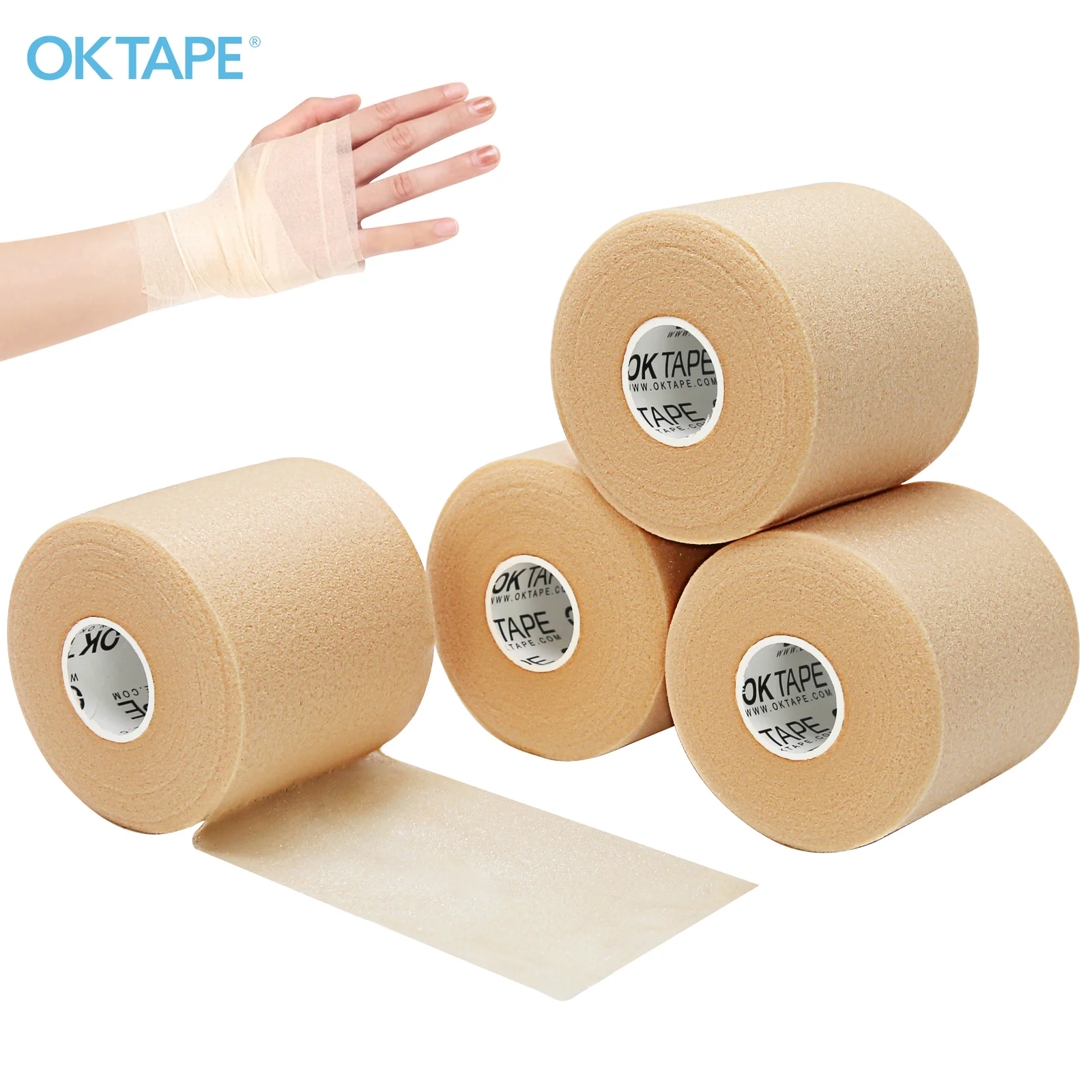 

OK TAPE Pre Wrap Tape 4-Rolls Athletic Foam Underwrap for Sports, Protect Ankles Wrists Hands and Knees, 7 CM x 27 M Pink Skin