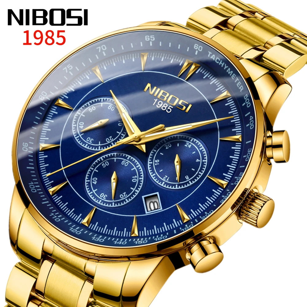 

NIBOSI Sports Mens Watches Luxury Stainless Steel Quartz Wristwatch Calendar Luminous Business Casual Men Watch Reloj Hombre