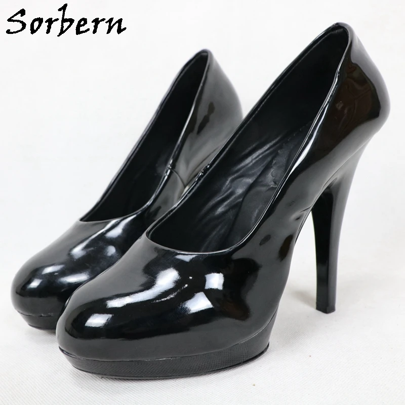 

Sorbern Mature Black Women Pump Shoes 13Cm High Heel Platform Slip On Round Toe Abs Stripper Heeled Pole Dance Fetish Sissy Boy