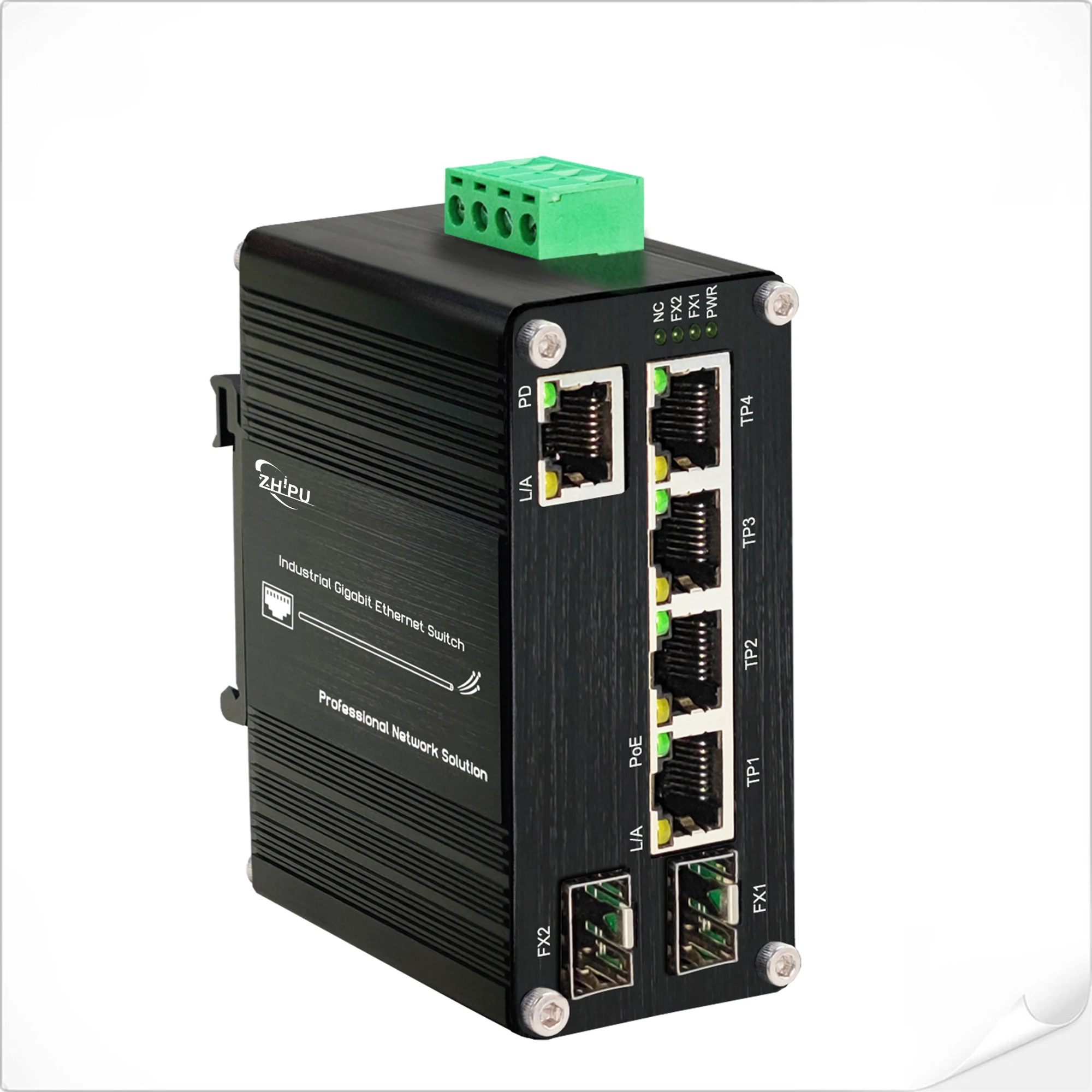 

Industrial Gigabit PoE Fiber Switch IEEE802.3bt 90W 5-Port 10/100/1000Mbps RJ45 and 2Port 100/1000X SFP DC48-57V Unmanaged PoE++