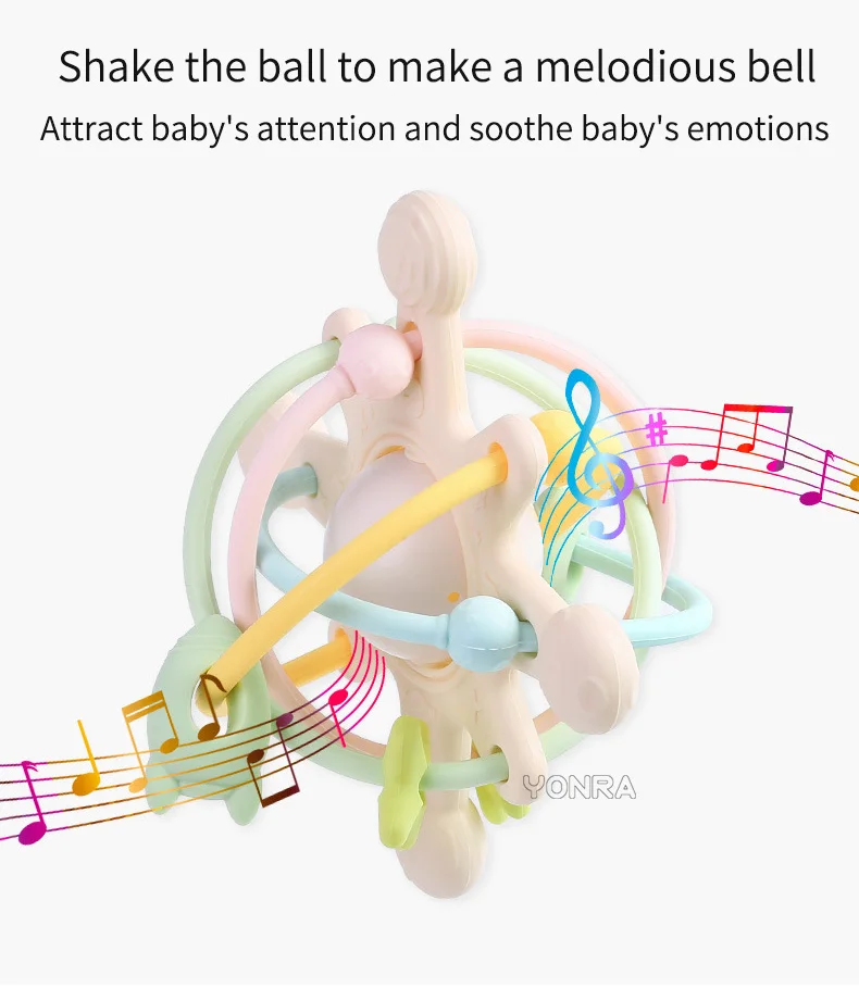 Generic Rattle & Ry Teether Bed Bell Silicone Montessori Ball Newborn