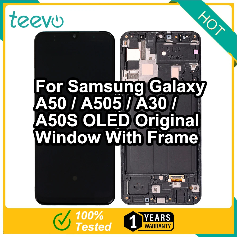 

Teevo LCD For Samsung Galaxy A50/A505/A30/A50S OLED original display window Screen & Touch Screen Digitizer with Frame Black