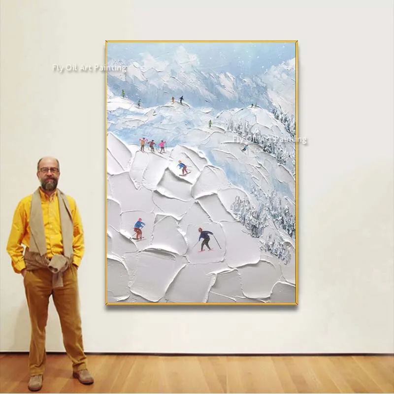 

Original Ski Sport Oil Painting Skier On Snowy Mountain Custom Painting Handmade White Snow Skiing Canvas Art Personalized Gift