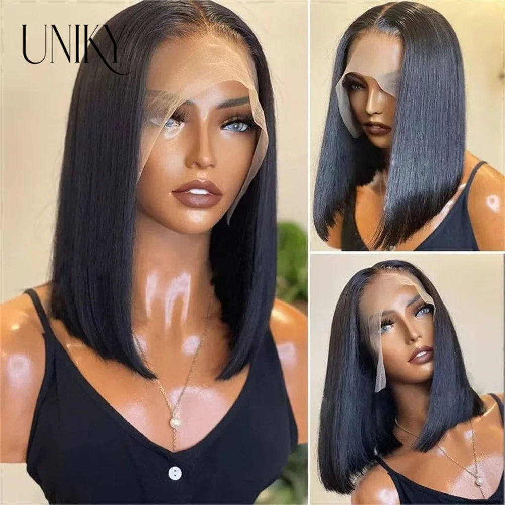 

13X4 Blunt Cut Short Bob Lace Front Wig Bone Straight Human Hair Wigs For Women Pre-Plucked Mongolian 4X4 Lace Closure Bob Wig