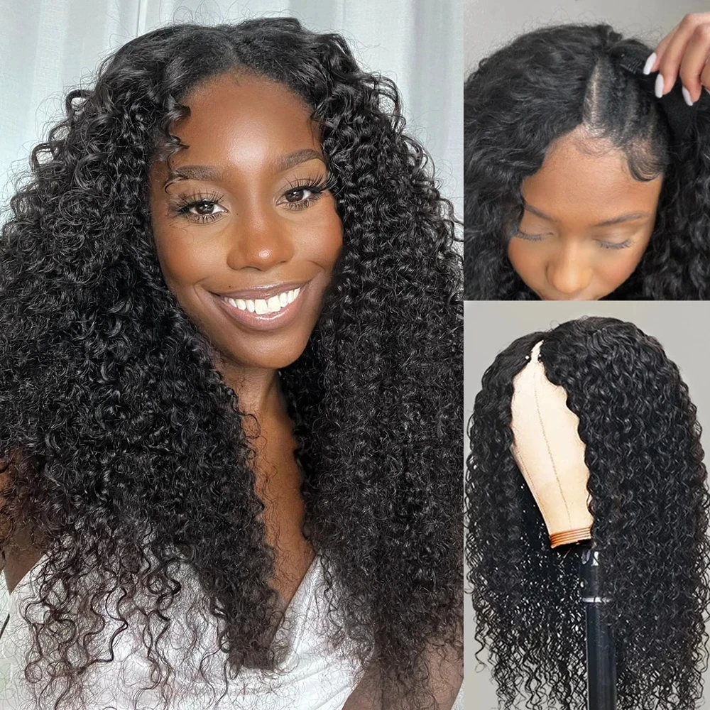 

Kinky Curly U V Part Wig Human Hair No Leave Out Glueless Brazilian Deep Curly Wave U Part Human Hair Wig for Women 250% Density