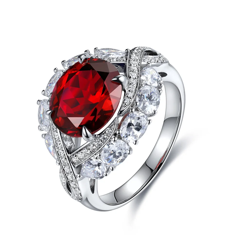 

Luxury Women Antique Gemstone Red Lab Grown Ruby Ring S925 Design Vintage Diamond Wedding&Engagement Fine Jewelry