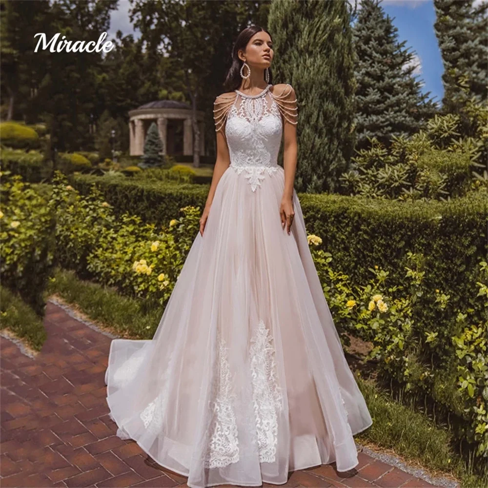 Graceful A-Line Wedding Dress For Women O-Neck Appliques Lace Bride Robe Sleeveless Zipper Pearls Bridal Gowns Vestidos De Novia
Graceful A-Line Wedding Dress For Women O-Neck Appliques Lace Bride Robe Sleeveless Zipper Pearls Bridal Gowns Vestidos De Novia