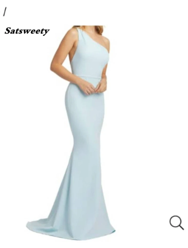 

2024 Sky Blue Bridesmaid Dresses Spaghetti Strap One Shoulder Mermaid satin Junior Country Bridesmaid Dresses Long Maid Dress