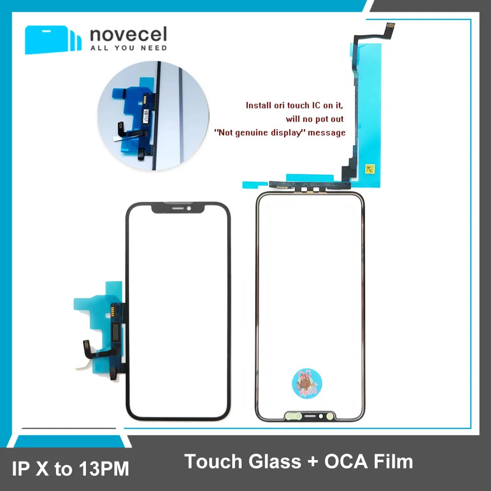 

NOVECEL 5pcs NO TOUCH IC TP Digitizer Screen Glass With OCA Glue For iPhone 13 12 11 Pro Max Need Re-Install ORI Touch IC Chip