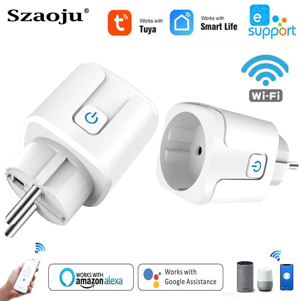 Szaoju Smart Plug WiFi Socket 16A EU Power Monitor Timing Function Tuya Life APP Control For Alexa Google Home Assistant | Обустройство