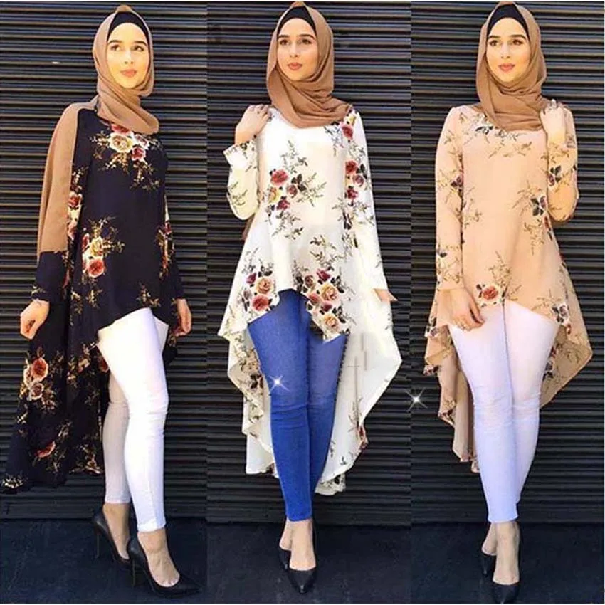 Фото Muslim Abaya Dress Top Woman Tuxedo Style Irregular Muslimah Islamic Blouse Floral Print Soft Tops Arab Fashion Clothing | Тематическая