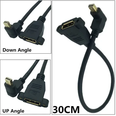 Gold mini DisplayPort Male 90° angle to DisplayPort Female panel mount Extension Cable 0.3m
Gold mini DisplayPort Male 90° angle to DisplayPort Female panel mount Extension Cable 0.3m