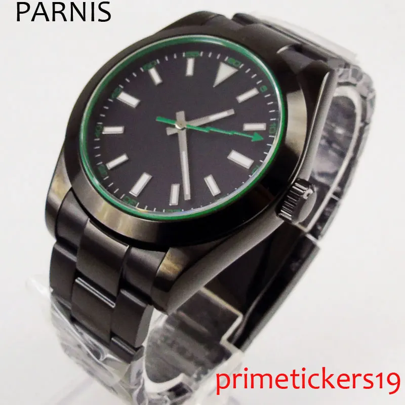 

PVD case 40mm parnis black dial stainless steel strap with PVD coated sapphire glass automatic movement mens watch PA1053