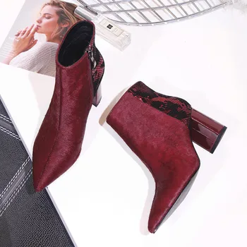 Women's horsehair patchwork thick high heel ankle boots pointed toe elegant ladies autumn short booties fashion shoes for women
Women's horsehair patchwork thick high heel ankle boots pointed toe elegant ladies autumn short booties fashion shoes for women