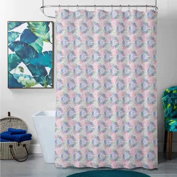 

Shower Curtains Tapestry Pastel,Stylized Abstract Floral Motifs Spring Fantasy Nature Inspired Pattern, Coral Reseda Green