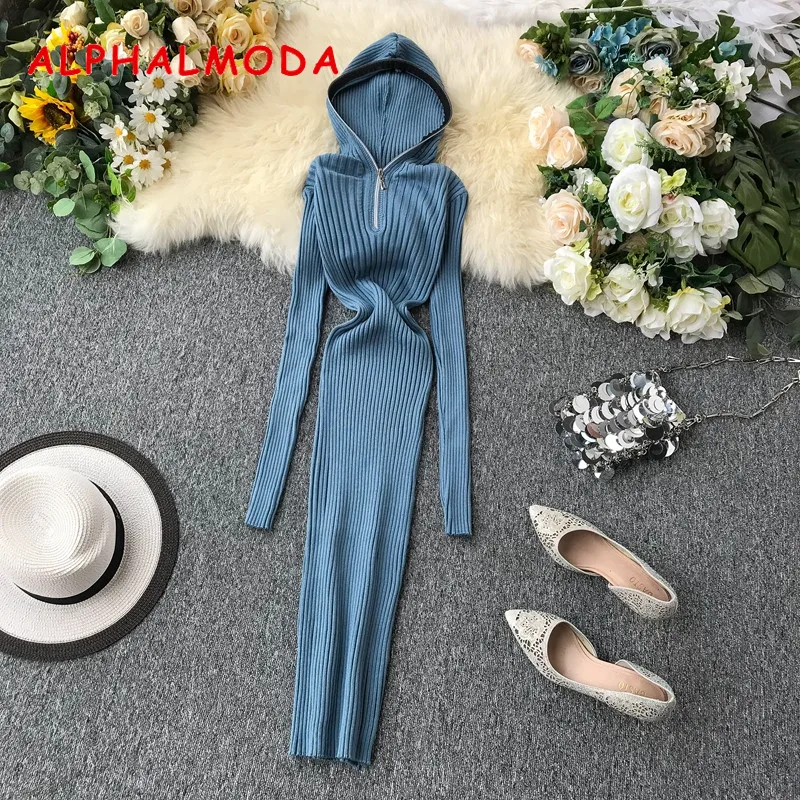 ALPHALMODA 2019 French Minority Dresses Autumn Winter New Design Hooded Zipper Pure Color Simple Pullover Tight Chic Knit Dress
ALPHALMODA 2019 French Minority Dresses Autumn Winter New Design Hooded Zipper Pure Color Simple Pullover Tight Chic Knit Dress