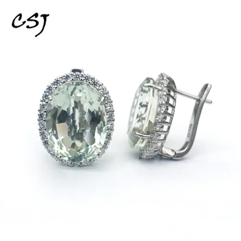CSJ Big Stone 19.5ct Real Natural Green Amethyst Earring Sterling 925 Silver Oval 12*16mm Fine Jewelry For Women Lady Party Gift
CSJ Big Stone 19.5ct Real Natural Green Amethyst Earring Sterling 925 Silver Oval 12*16mm Fine Jewelry For Women Lady Party Gift