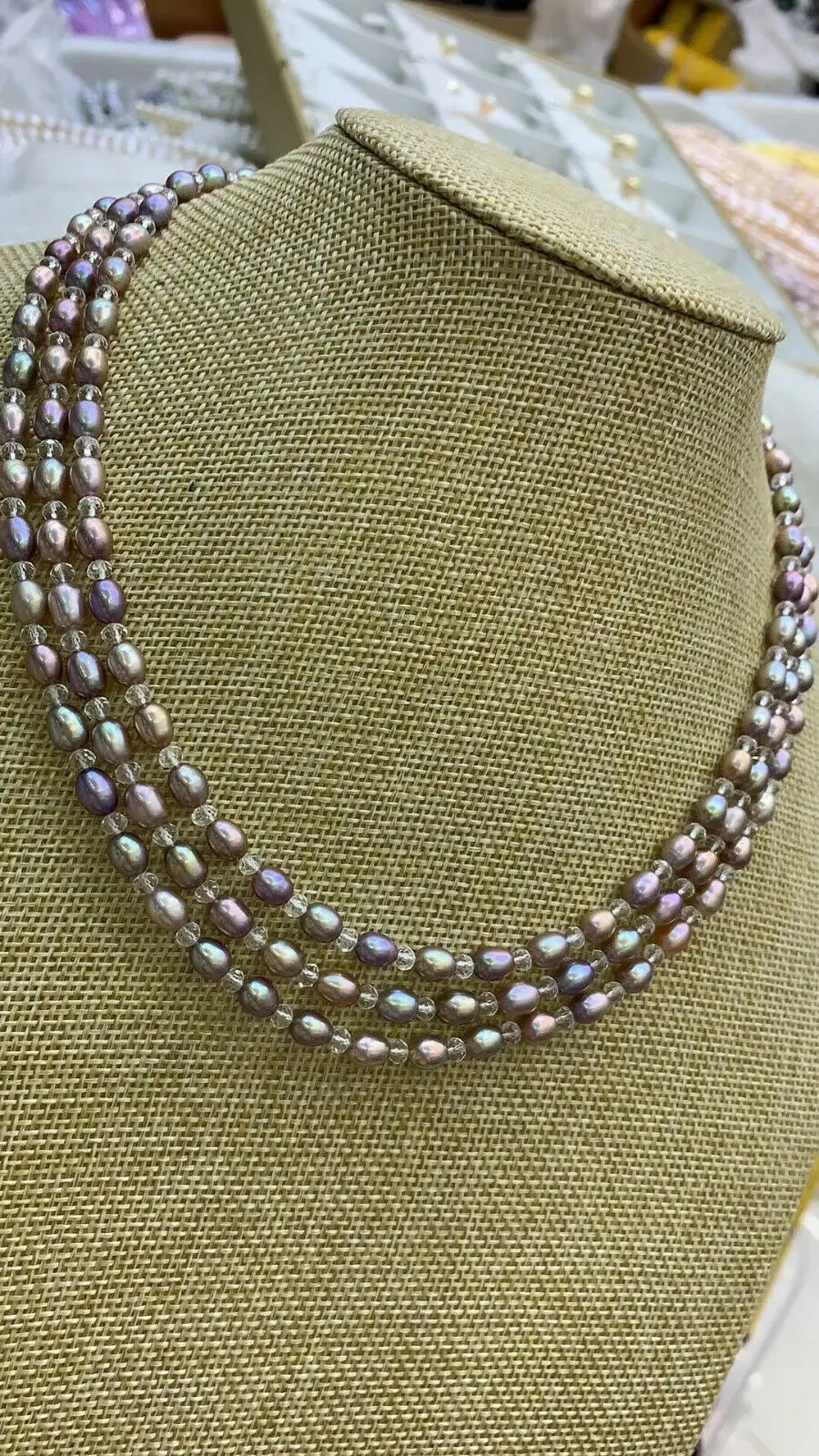 

triple strands 4-5mm south sea baroque lavender pearl necklace 18"19"20"