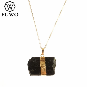 FUWO Natural Black Tourmaline Necklace With Gold Trimmed Rough Schorl Pillar Fashion Jewelry For Women Gift NC267 
FUWO Natural Black Tourmaline Necklace With Gold Trimmed Rough Schorl Pillar Fashion Jewelry For Women Gift NC267