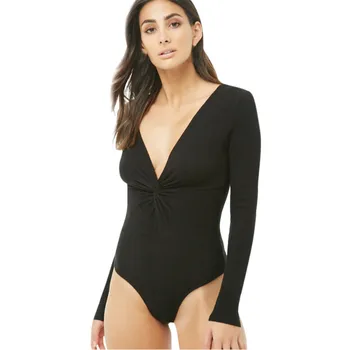 Deep V-neck Elegant Bodysuit Of Women Lady Solid Long Sleeve Tops Rompers Women Sexy Skinny Bodycon Bottoming Body Suit Black 
Deep V-neck Elegant Bodysuit Of Women Lady Solid Long Sleeve Tops Rompers Women Sexy Skinny Bodycon Bottoming Body Suit Black