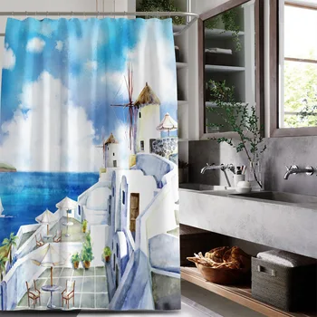 Lighthouse Mediterranean printing shower curtain high quality 3D polyester waterproof and mildew proof shower curtain with hook
Lighthouse Mediterranean printing shower curtain high quality 3D polyester waterproof and mildew proof shower curtain with hook