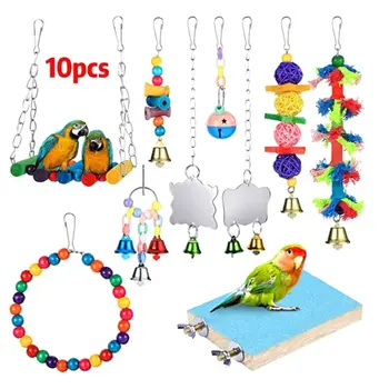 10Pcs Bird Swing Chewing Toys with Bells Hanging Parrots Perches Mirrors Hammock 
10Pcs Bird Swing Chewing Toys with Bells Hanging Parrots Perches Mirrors Hammock