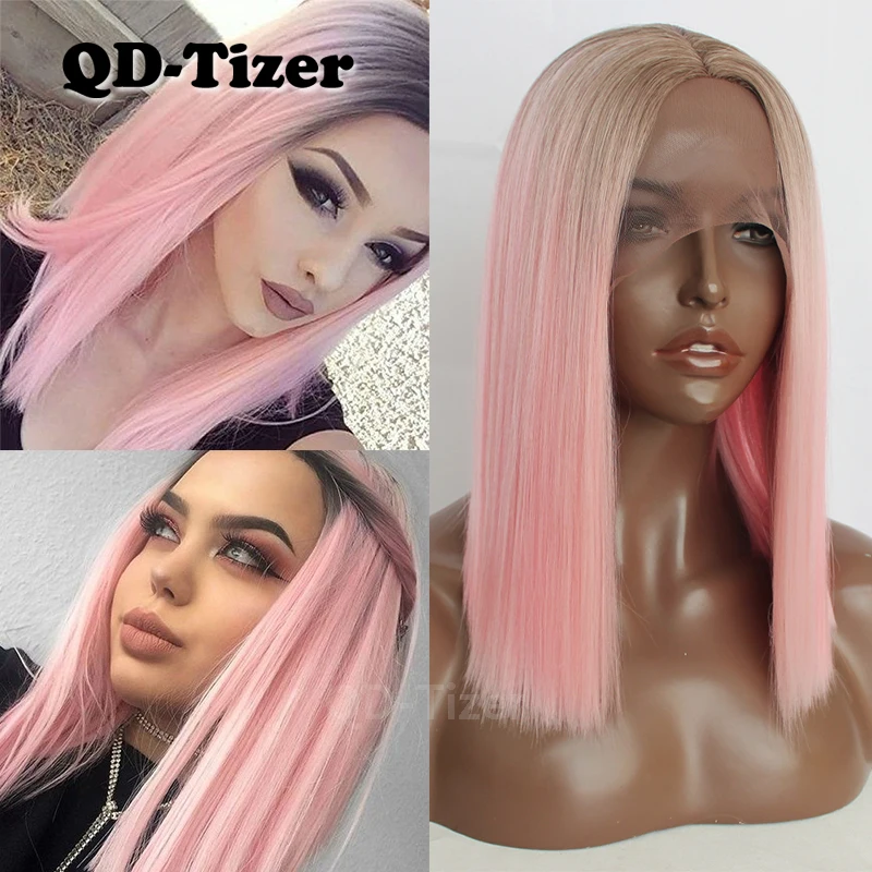 QD-Tizer короткие кружевные передние парики Омбре цветные термостойкие Модные