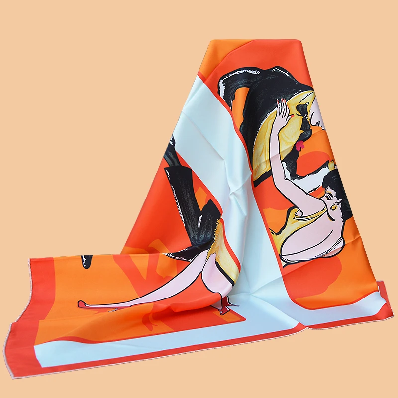 HuaJun 2 Store||Classic Orange "Swinging Saint-Germain" 90 Silk Square Scarf Twill Printing Process Anti-wrinkle Hand Sewing |