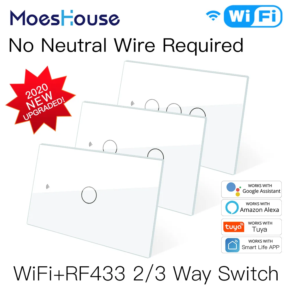 NEW WiFi Smart Light Switch RF433 No Neutral Wire Single Fire Smart Life Tuya App Control Works with Alexa Google Home 110V 220V
NEW WiFi Smart Light Switch RF433 No Neutral Wire Single Fire Smart Life Tuya App Control Works with Alexa Google Home 110V 220V