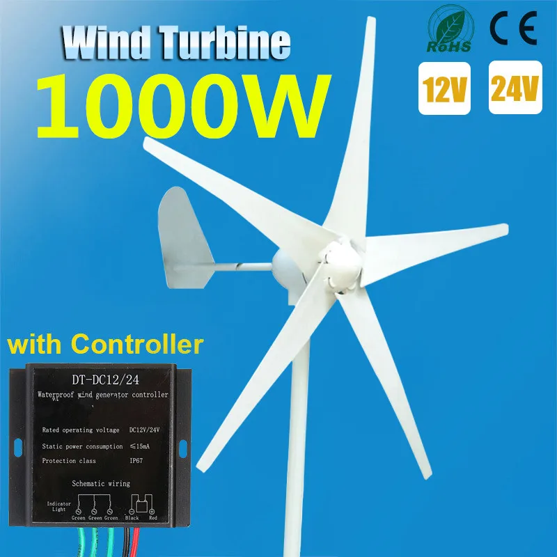 1000W 5 Blade 12V/24V Wind Generator+Controller Wind Turbines Horizontal Home Powers Windmill Energy Turbines Charge
1000W 5 Blade 12V/24V Wind Generator+Controller Wind Turbines Horizontal Home Powers Windmill Energy Turbines Charge