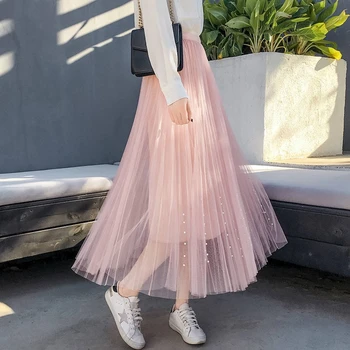 Women Fashion Summer Skirts Elastic High Waist Beading Mesh Tulle Skirt A Line Mid Calf Midi Pleated Tutu Skirt
Women Fashion Summer Skirts Elastic High Waist Beading Mesh Tulle Skirt A Line Mid Calf Midi Pleated Tutu Skirt
