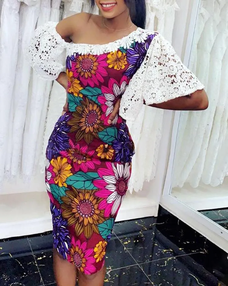 2019 Summer Off Shoulder Bodycon Dress Women Slim Lace Flower Print Dress Sexy Club Elegant Club Party Dresses
2019 Summer Off Shoulder Bodycon Dress Women Slim Lace Flower Print Dress Sexy Club Elegant Club Party Dresses