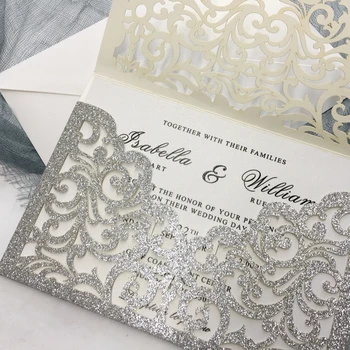 Glitter Silver Pocket Wedding Invitations Customized Invitation Cards With RSVP Cards - Set of 50 pcs
Glitter Silver Pocket Wedding Invitations Customized Invitation Cards With RSVP Cards - Set of 50 pcs