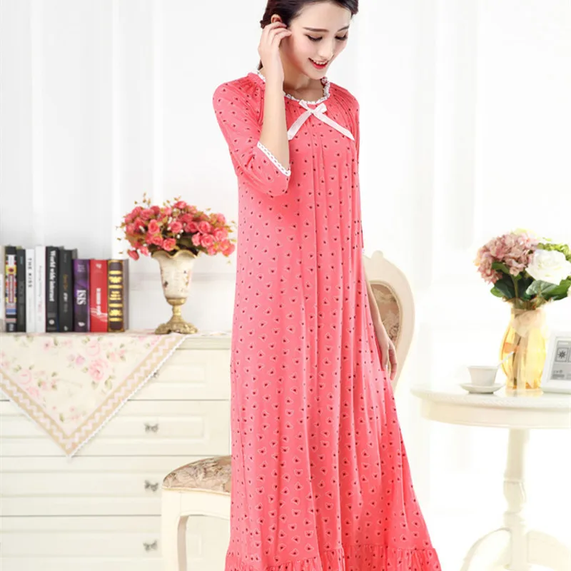 Spring, Summer and Autumn Ladies Sleeve Princess Modal Court Long Size Air Conditioning Room Nightdress 429
Spring, Summer and Autumn Ladies Sleeve Princess Modal Court Long Size Air Conditioning Room Nightdress 429