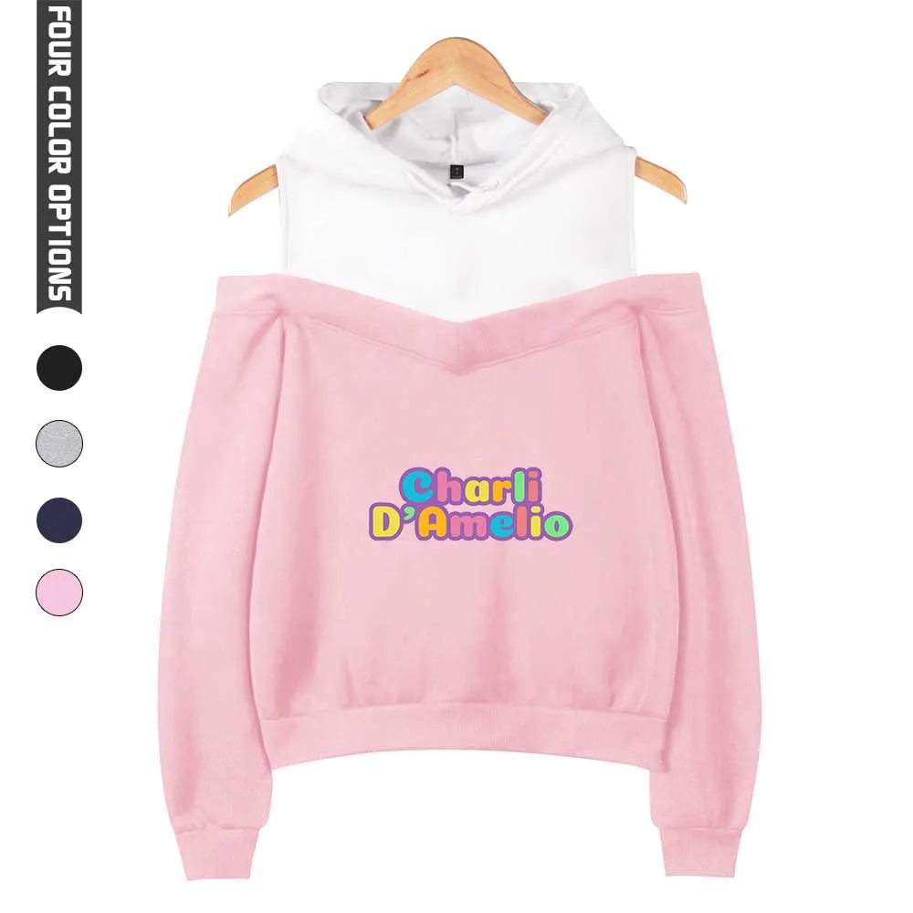 New Charli Damelio Merch Hoodie Sweatshirt Off-Shoulder Women Teens Girls Charlie Damelio Merch Juice Print Fashion Pullovers