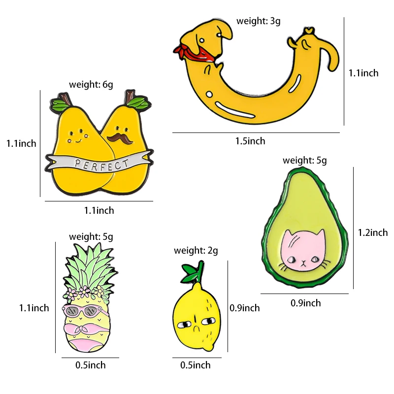 Эмалированная булавка для свежих фруктов в форме груши персика ананаса лимона