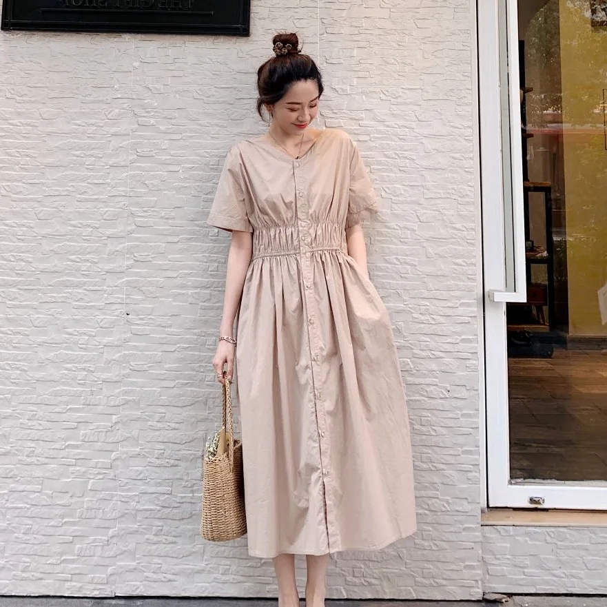 Photo Shoot INS Sweet Tea Color Mid-length V-neck Single Breasted Elastic Waist Hugging Back Lace-up A- line Dress Women's
Photo Shoot INS Sweet Tea Color Mid-length V-neck Single Breasted Elastic Waist Hugging Back Lace-up A- line Dress Women's