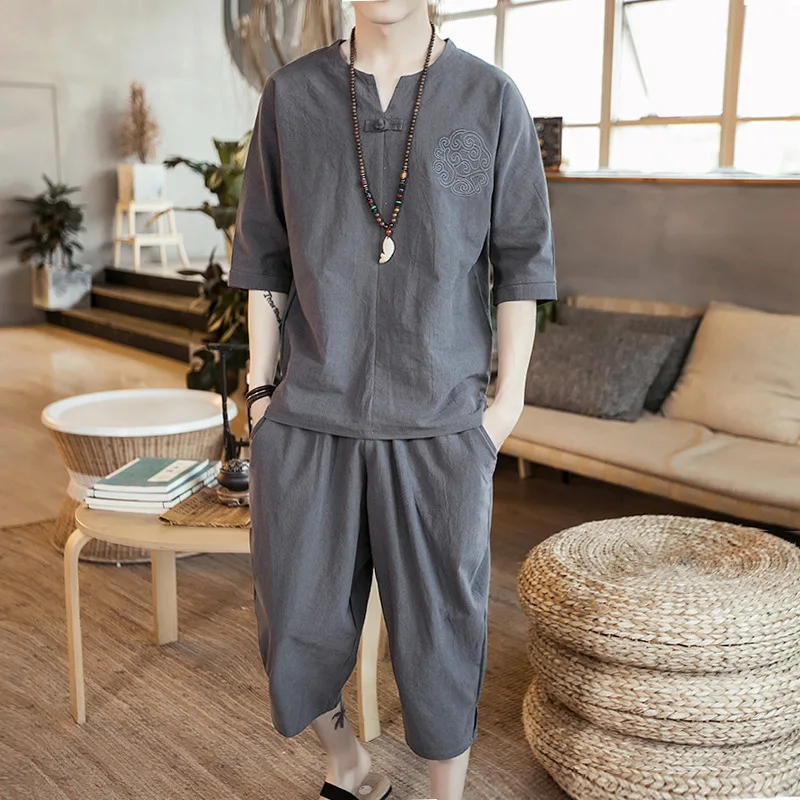Ancient Costume Flax Chinese-style Short Sleeve Set Improved Chinese Clothing Men's Retro Xian Qi Chinese Costume Chinese Style
Ancient Costume Flax Chinese-style Short Sleeve Set Improved Chinese Clothing Men's Retro Xian Qi Chinese Costume Chinese Style