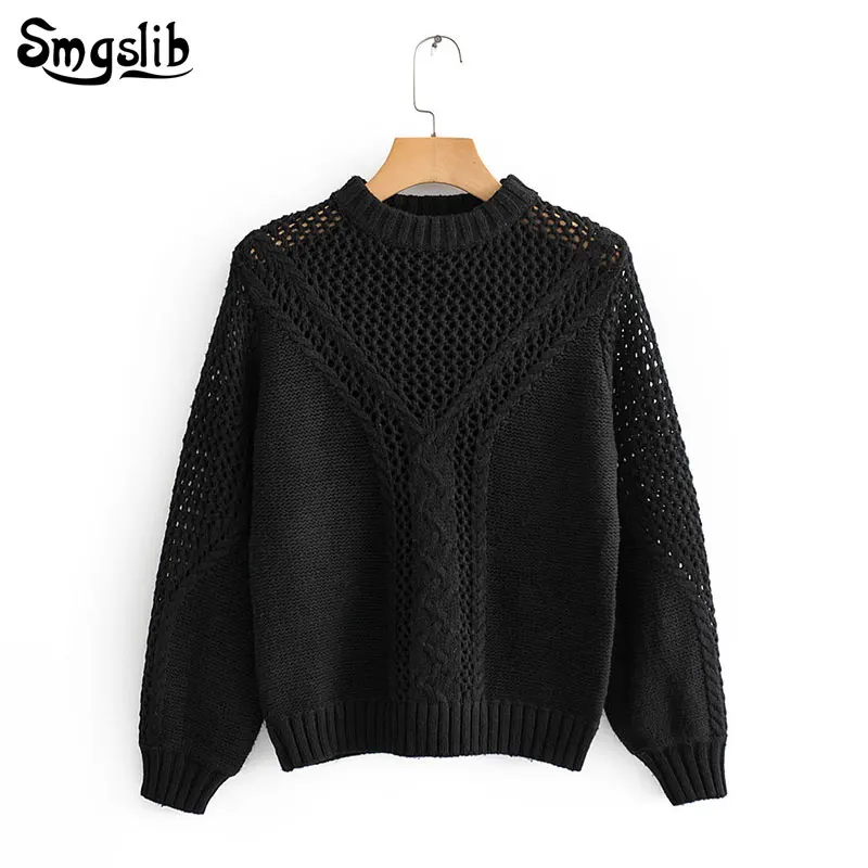 2019 Knitted Women o-neck Sweater Pullovers spring Autumn Basic Women Sweaters Pullover Casual sweet Fit black llow out top
2019 Knitted Women o-neck Sweater Pullovers spring Autumn Basic Women Sweaters Pullover Casual sweet Fit black llow out top
