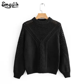 2019 Knitted Women o-neck Sweater Pullovers spring Autumn Basic Women Sweaters Pullover Casual sweet Fit black llow out top
2019 Knitted Women o-neck Sweater Pullovers spring Autumn Basic Women Sweaters Pullover Casual sweet Fit black llow out top