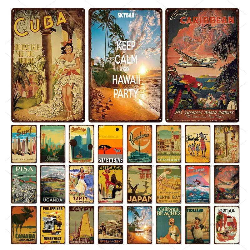 Фото Металлический постер с изображением города путешествий Кубы Пизы гавайских