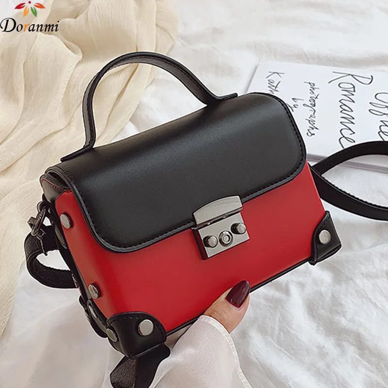 

DORANMI Rivet Box Flap Bags For Women 2019 Hard Shaped Shoulder Bag Leather Crossbody Bag Messenger Female Square Bolso DJB887