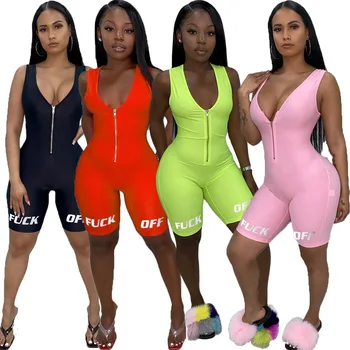 New Women's Sexy Jumpsuits with Zipper V-neck Bodycon Letter Print Sports Casual Summer Jumpsuit Individuality Women 
New Women's Sexy Jumpsuits with Zipper V-neck Bodycon Letter Print Sports Casual Summer Jumpsuit Individuality Women