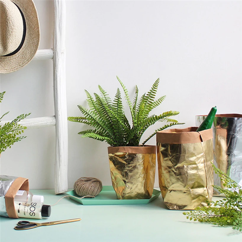 Washable kraft paper bag plant flower pot multifunctional portable simple home garden storage bag save space reuse