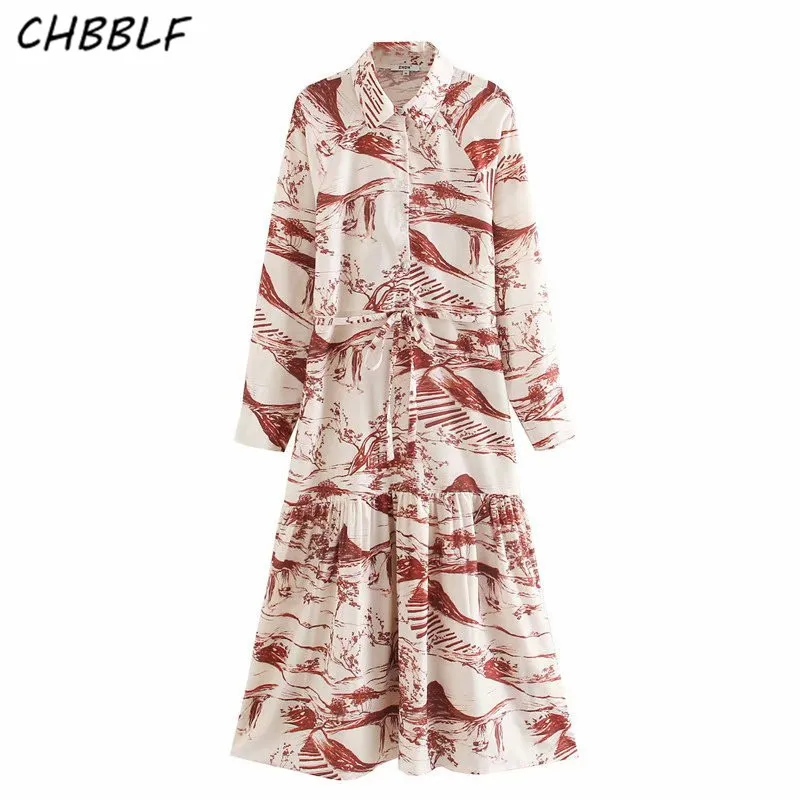 Фото Женское платье-рубашка с цветочным принтом CHBBLF офисное платье миди бантом поясом
