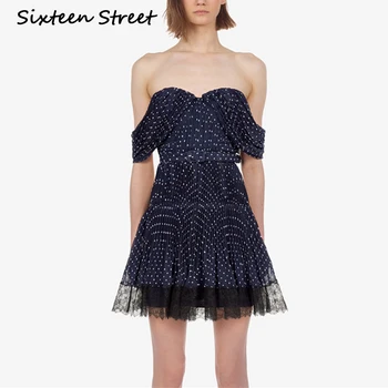 Strapless backless Dot Dark blue Dress Woman High Waist sexy slim mini dress Summer vacation party New robe femme 
Strapless backless Dot Dark blue Dress Woman High Waist sexy slim mini dress Summer vacation party New robe femme